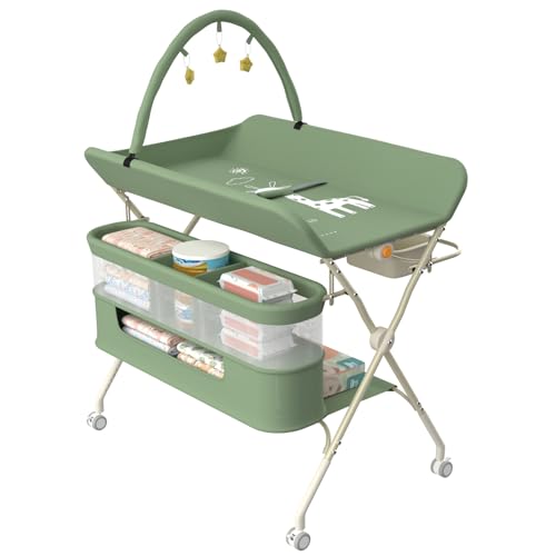 Willonin Mobile Wickelkommode – Wickelkommode faltbar mit Aufbewahrungskorb – Wickeltisch für Neugeborene und Kleinkinder – Höhenverstellung mit 5 Geschwindigkeitsstufen – Grün Willonin Mobile Wickelkommode – Wickelkommode faltbar mit Aufbewahrungskorb – Wickeltisch für Neugeborene und Kleinkinder – Höhenverstellung mit 5 Geschwindigkeitsstufen – Grün von Willonin