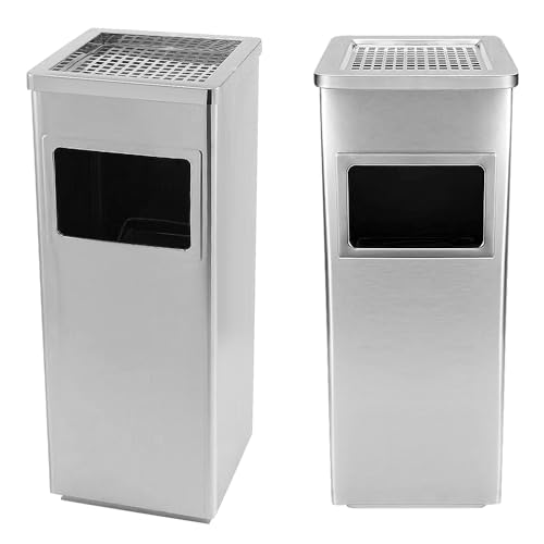 Willonin Mülleimer mit Fuß aus Edelstahl, Standaschenbecher, Aschenbecher, kommerzielle Mülleimer, Büro, Haus, allgemeiner Gebrauch, 48 l, 30 x 24 x 60 cm, silberfarben, 2 Stück von Willonin