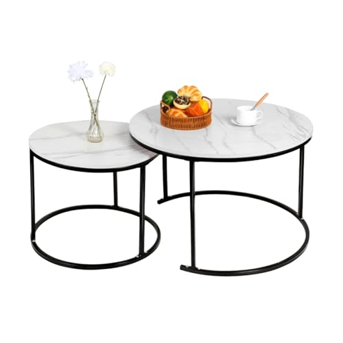 Willonin Set mit 2 runden Couchtischen für Wohnzimmer, groß: 70 x 70 x 45 cm und klein: 50 x 50 x 38 cm, stapelbar, industrielles Design, Füße aus Metall, Schwarz und Weiß Willonin Set mit 2 runden Couchtischen für Wohnzimmer, groß: 70 x 70 x 45 cm und klein: 50 x 50 x 38 cm, stapelbar, industrielles Design, Füße aus Metall, Schwarz und Weiß von Willonin