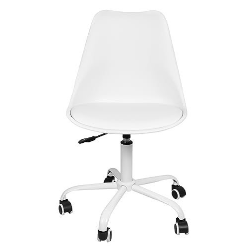 Willonin Skandinavischer Bürostuhl, Design-Stuhl, gepolsterter Sitz mit 5 Rollen, 360 ° drehbar und höhenverstellbar, Fuß aus lackiertem Metall (weiß - 1) von Willonin
