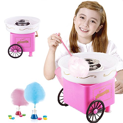 Zuckerwattemaschine für zu Hause, das Original rot mit 10 Stäbchen & Messlöffel im nostalgischen Retro-Design, Cotton Candy Floss Maschine, elektrische Candy Floss Maker (B-Type, Rosa) von Willonin