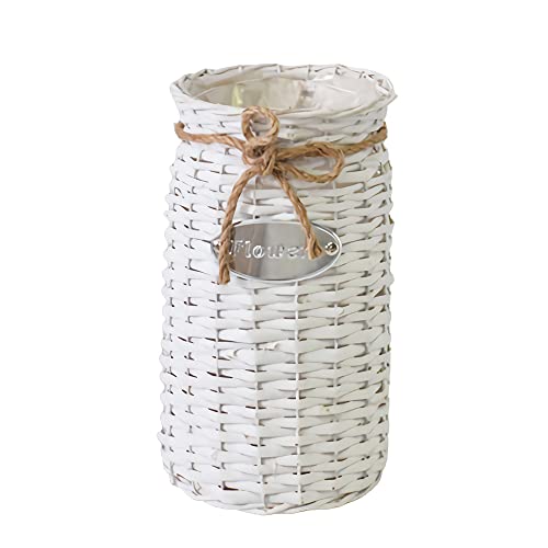 Willoo Handmade Vase, Rustikale Rattan-blumenvase, Rustikale Landweide Vase, Rattan-Blumenvase Mit Seil-Design für Wohnzimmer, Esszimmer, Schlafzimmer, Arbeitszimmer, Hotel Usw, Weiß Willoo Handmade Vase, Rustikale Rattan-blumenvase, Rustikale Landweide Vase, Rattan-Blumenvase Mit Seil-Design für Wohnzimmer, Esszimmer, Schlafzimmer, Arbeitszimmer, Hotel Usw, Weiß von Willoo