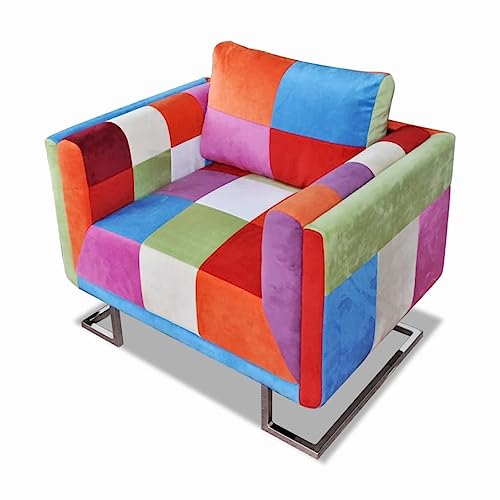 Willood, Cubic Sessel, Chrombeine, Patchwork-Stoff, farbenfrohes Design, Samt-Sessel, Polster-Sessel von Willood