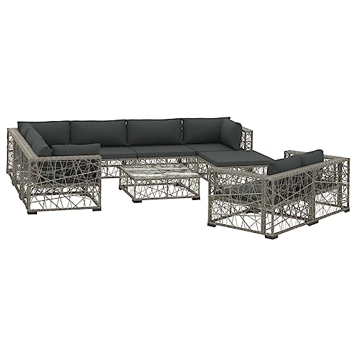Willood 10-TLG. Garten-Lounge-Set mit Auflagen Poly Rattan Grau von Willood