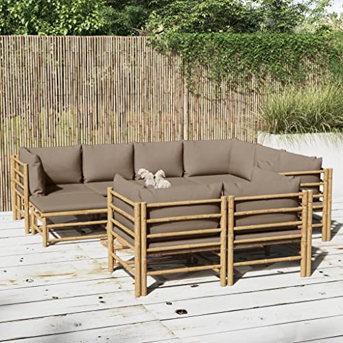 Willood 10-TLG. Garten-Lounge-Set mit Kissen Taupe Bambus von Willood