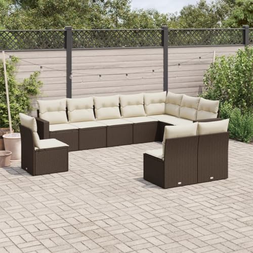 Willood 10-TLG. Gartenmöbel Lounge Set Outdoor Loungemöbel Sitzgruppe Essgruppe Garnitu Braun und weiß Poly Rattan von Willood