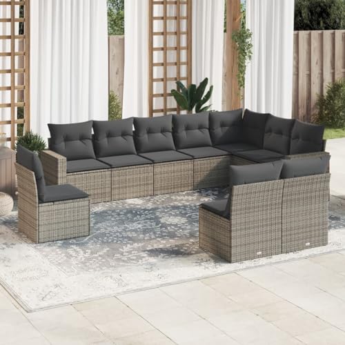 Willood 10 TLG. Gartenmöbel Lounge Set Outdoor Loungemöbel Sitzgruppe Essgruppe Garnitu Grau Poly Rattan von Willood