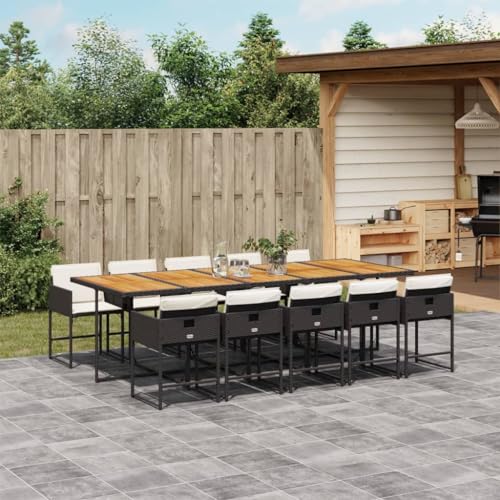 Willood 11 TLG. Garten Essgruppe mit Kissen Schwarz Poly Rattan Holz von Willood