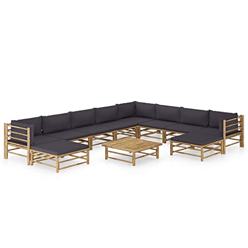Willood 11 TLG. Garten Lounge Set mit Dunkelgrauen Kissen Bambus Gartenmöbel Garten Garnitur Sitzgruppe Sofa 3X Eckteil + 5X Mittelteil + 2X Fußstütze + Tisch von Willood