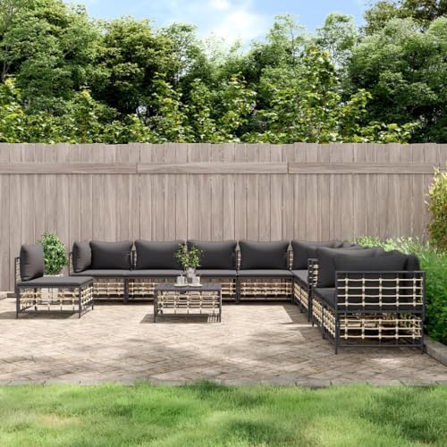 Willood 11-TLG. Garten-Lounge-Set mit Kissen Anthrazit Poly Rattan Dunkelgrau11-TLG.3029511de von Willood