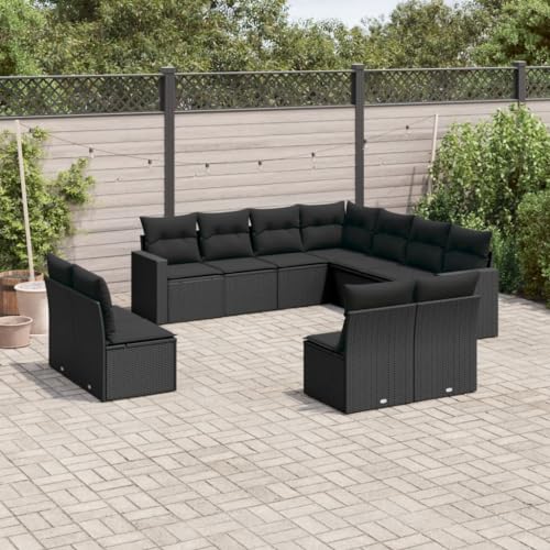 Willood 11 TLG. Garten Sofagarnitur mit Kissen Gartenmöbel Lounge Set Outdoor Loungemöbel Sitzgruppe Essgruppe Garnitu Schwarz Poly Rattan von Willood
