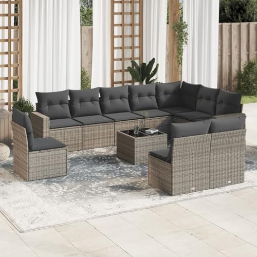 Willood 11 TLG. Gartenmöbel Lounge Set Outdoor Loungemöbel Sitzgruppe Essgruppe Garnitu Grau Poly Rattan von Willood