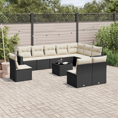 Willood 11 TLG. Gartenmöbel Lounge Set Outdoor Loungemöbel Sitzgruppe Essgruppe Garnitu Schwarz und weiß Poly Rattan von Willood