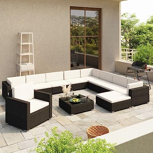 Willood 12-TLG. Garten-Lounge-Set mit Auflagen Lounge Sitzgruppe Sofa Garnitur Poly Rattan Schwarz von Willood