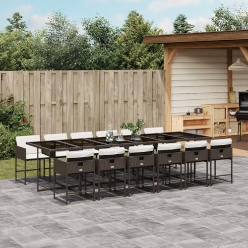 Willood 13 TLG. Garten Essgruppe mit Kissen Braun Poly Rattan Glas von Willood