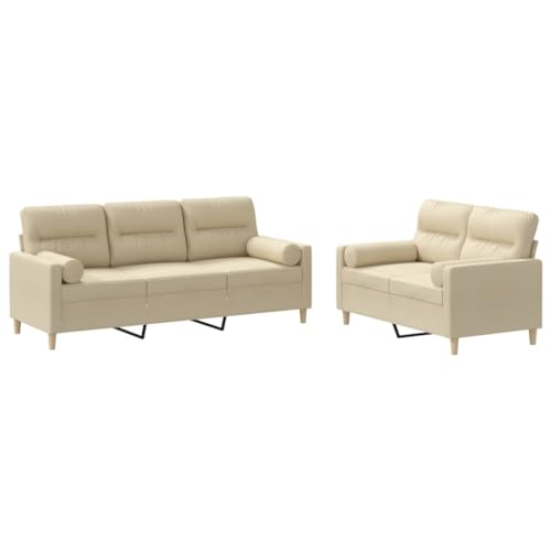 Willood 2-Sitzer + 3-Sitzer Sofa Couch mit Kissen Schlaffunktion Creme Stoff von Willood