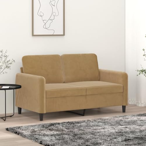 Willood 2-Sitzer Sofa, Loungesofa Couch mit Armlehnen Rückenkissen, Wohnzimmersofa Designsofa Metallgestell, Sitzmöbel Zweisitzer Braun 120 cm Samt von Willood