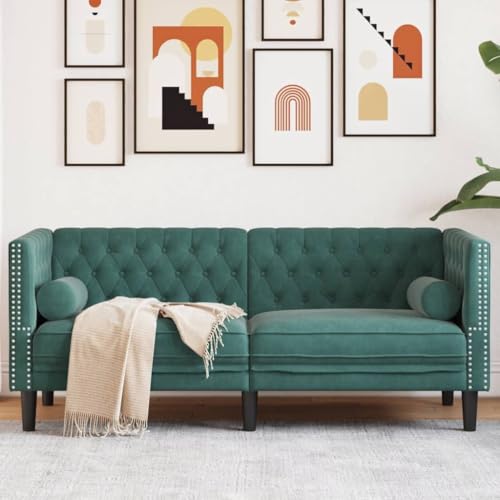 Willood 2 Sitzer Sofa Chesterfield Sofa mit Nackenrollen Couch Dunkelgrün Samt von Willood