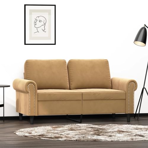 Willood 2-Sitzer-Sofa Loungesofa Couch mit Armlehnen Rückenkissen, Wohnzimmersofa Designsofa Metallgestell, Sitzmöbel Zweisitze,Multi-Sofa, Braun 120 cm Samt von Willood