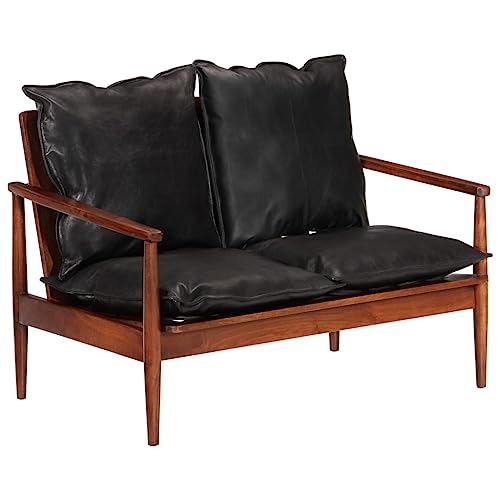 Willood 2-Sitzer-Sofa Schwarz Echtleder und Massivholz Akazie von Willood