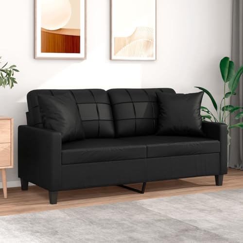 Willood 2 Sitzer Sofa mit Kissen Couch Loungesofa Sessel 140 cm Kunstleder Schwarz von Willood