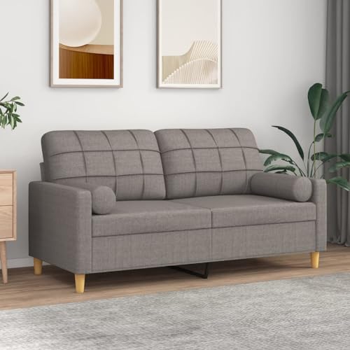 Willood 2-Sitzer-Sofa mit Zierkissen Taupe 140 cm Stoff Sofa mit Armlehnen und weichen Kissen, geeignet für Wohnzimmer, Holzbeinen von Willood