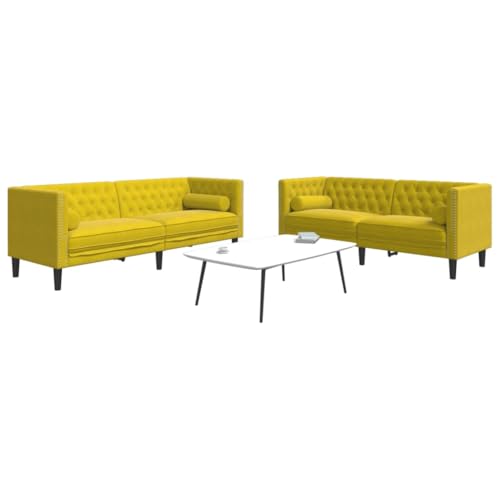 Willood 2-TLG. Chesterfield-Sofa-Set mit Nackenrollen Gelb Samt von Willood