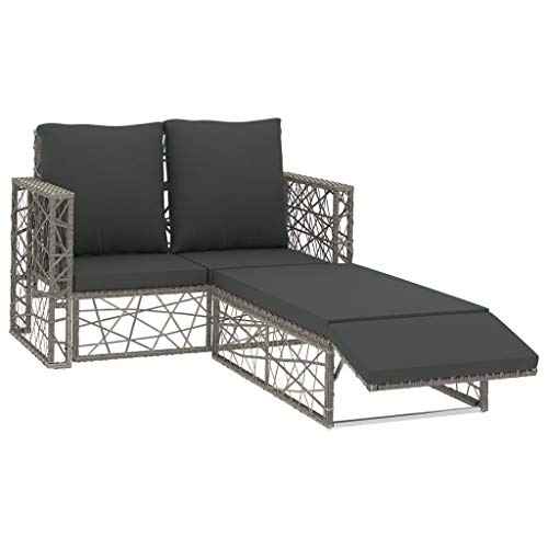 Willood 2-TLG. Garten-Lounge-Set mit Auflagen Poly Rattan Grau von Willood