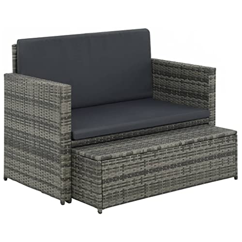 Willood 2-TLG. Garten-Lounge-Set mit Auflagen Sitzgruppe Sofa Lounge Garnitur Gartenmöbel Hocker Gartenset Gartenbank Sitzbank Bank Sitzgarnitur Poly Rattan Grau von Willood