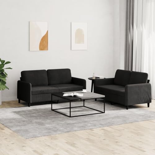 Willood 2-TLG. Sofagarnitur Schwarz Samt Loungesofa Lounge Sitzmöbel Wohnzimmer Sofas3201979 von Willood