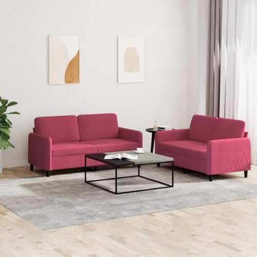 Willood 2-TLG. Sofagarnitur Weinrot Samt Loungesofa Lounge Sitzmöbel Wohnzimmer Sofas3201978 von Willood