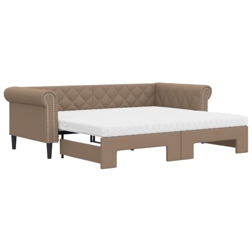 Willood 2-in-1-Sofas Schlafsofas Wohnzimmersofas Gästebetten Kunstleder-Sofas Cappuccino 90 x 200 cm mit Bettkasten & Matratze von Willood