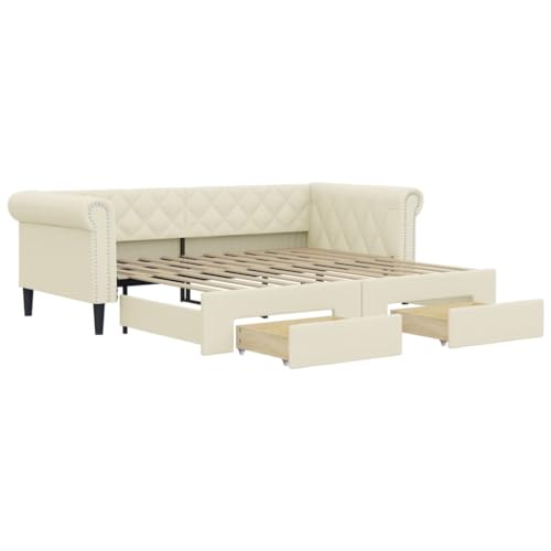 Willood 2-in-1-Sofas Schlafsofas Wohnzimmersofas Gästebetten Kunstleder-Sofas Creme 90 x 200 cm mit Bettkasten & Schublade von Willood