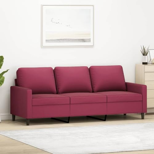 Willood 3-Sitzer-Sofa, Loungesofa Couch mit Armlehnen Rückenkissen, Wohnzimmersofa Designsofa Metallgestell, Sitzmöbel Dreisitzer, Weinrot 180 cm Samt von Willood