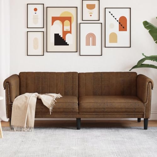 Willood 3-Sitzer Sofa Braun Kunstleder Loungesofa Lounge Sitzmöbel Wohnzimmer Wildleder-Optik Sofas372594 von Willood