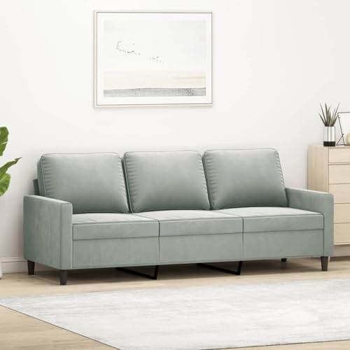 Willood 3-Sitzer Sofa, Loungesofa Couch mit Armlehnen Rückenkissen, Wohnzimmersofa Designsofa Metallgestell, Sitzmöbel Dreisitzer, Hellgrau 180 cm Samt von Willood
