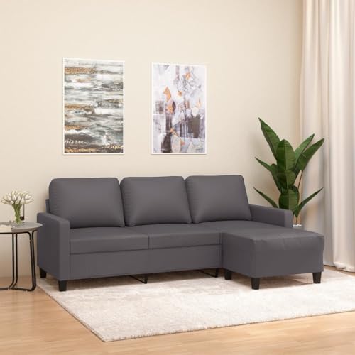 Willood 3-Sitzer-Sofa mit Hocker Grau 180 cm Kunstleder Loungesofa Lounge Sitzmöbel Wohnzimmer Sofas3201026 von Willood
