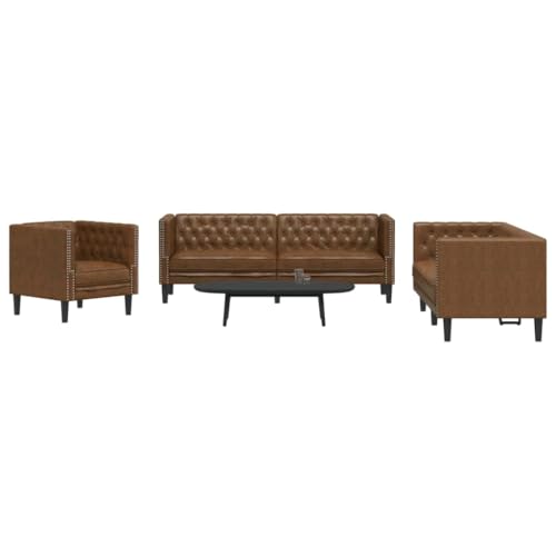 Willood 3-TLG. Chesterfield-Sofa-Set Braun Kunstleder Wildleder-Optik von Willood