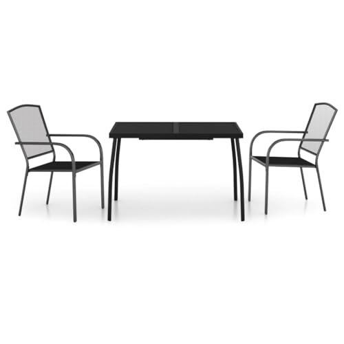 Willood 3 TLG. Garten Essgruppe Gartenmöbel Set Sitzgruppe für Garten Terrasse Anthrazit Stahl 110 cm Tischlänge von Willood
