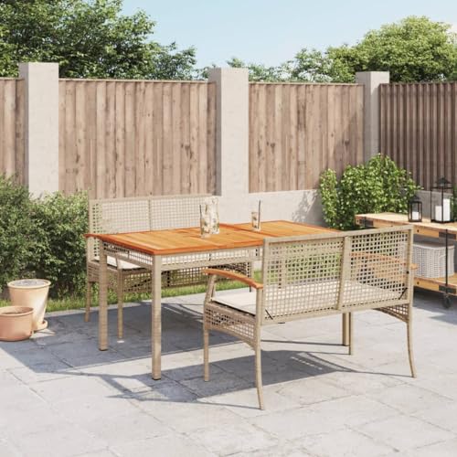 Willood 3-TLG. Garten-Essgruppe mit Kissen Beige Poly Rattan Gartenmöbel82 von Willood