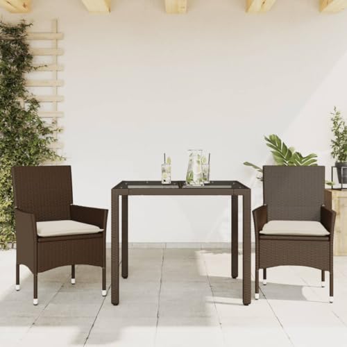Willood 3-TLG. Garten-Essgruppe mit Kissen Braun Poly Rattan Glas von Willood