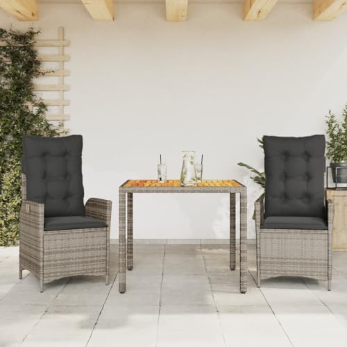 Willood 3-TLG. Garten-Essgruppe mit Kissen Grau Poly Rattan Gartenmöbel16 von Willood