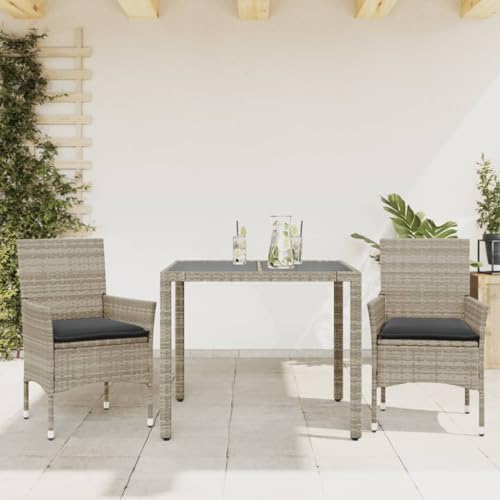 Willood 3-TLG. Garten-Essgruppe mit Kissen Hellgrau Poly Rattan Glas Willood 3-TLG. Garten-Essgruppe mit Kissen Hellgrau Poly Rattan Glas von Willood