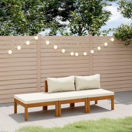 Willood 3-TLG. Garten-Lounge-Set Garten Terrasse Balkonmöbel Sofa Bank Gartenset Sitzgarnitur Mittelsofa Ecksofa mit Creme Kissen Massivholz Akazie von Willood