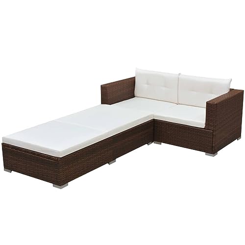 Willood 3-TLG. Garten-Lounge-Set mit Kissen Poly-Rattan Braun von Willood