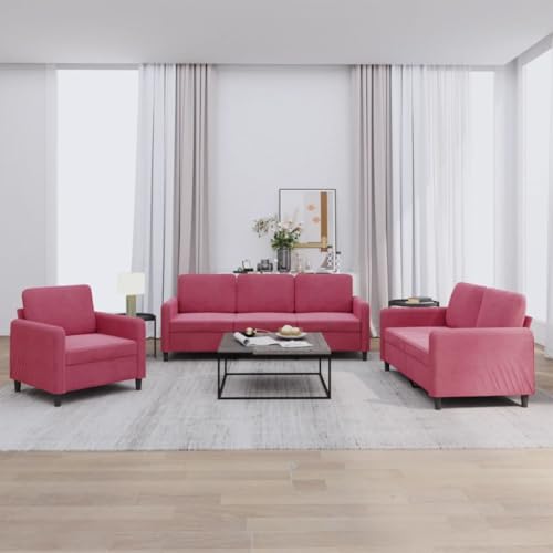 Willood 3-TLG. Sofagarnitur Weinrot Samt Loungesofa Lounge Sitzmöbel Wohnzimmer Sofas3201938 von Willood