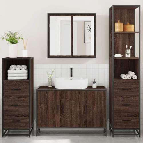 Willood 4 TLG. Badmöbel Set Badezimmerschrank Braun Eichen Optik Holzwerkstoff Stil-12 Willood 4 TLG. Badmöbel Set Badezimmerschrank Braun Eichen Optik Holzwerkstoff Stil-12 von Willood