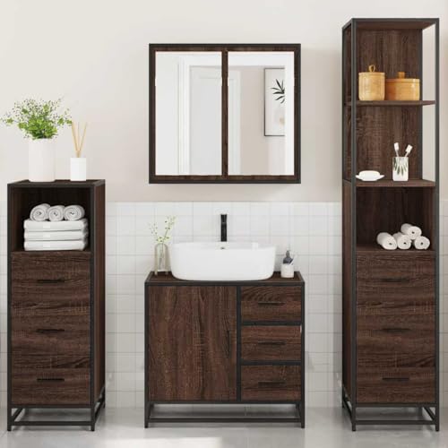 Willood 4 TLG. Badmöbel Set Badezimmerschrank Braun Eichen Optik Holzwerkstoff Stil-13 von Willood