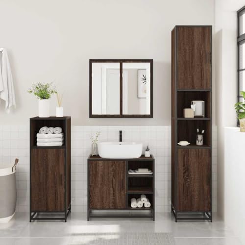 Willood 4 TLG. Badmöbel Set Badezimmerschrank Braun Eichen Optik Holzwerkstoff Stil-3 von Willood