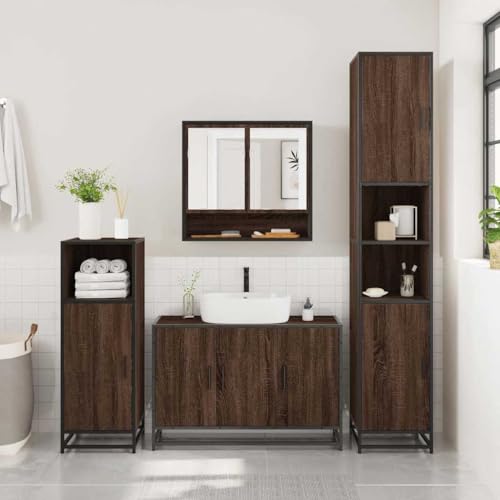 Willood 4 TLG. Badmöbel Set Badezimmerschrank Braun Eichen Optik Holzwerkstoff Stil-6 Willood 4 TLG. Badmöbel Set Badezimmerschrank Braun Eichen Optik Holzwerkstoff Stil-6 von Willood